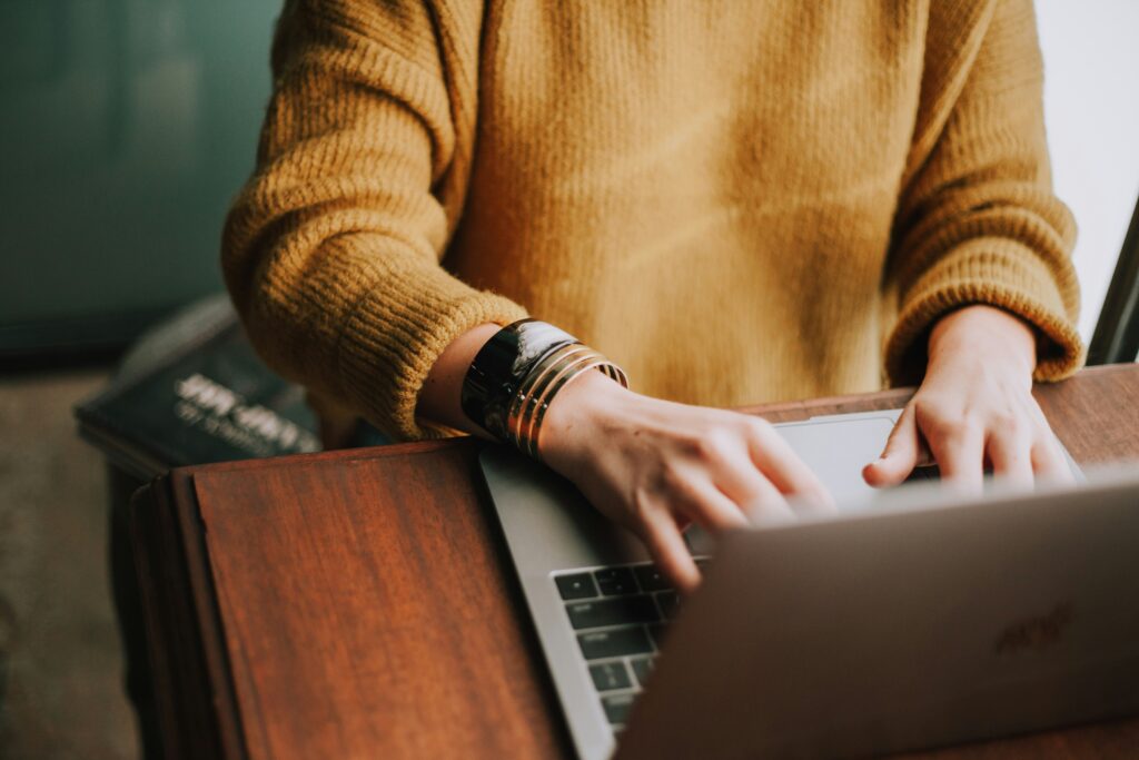 man writing content
